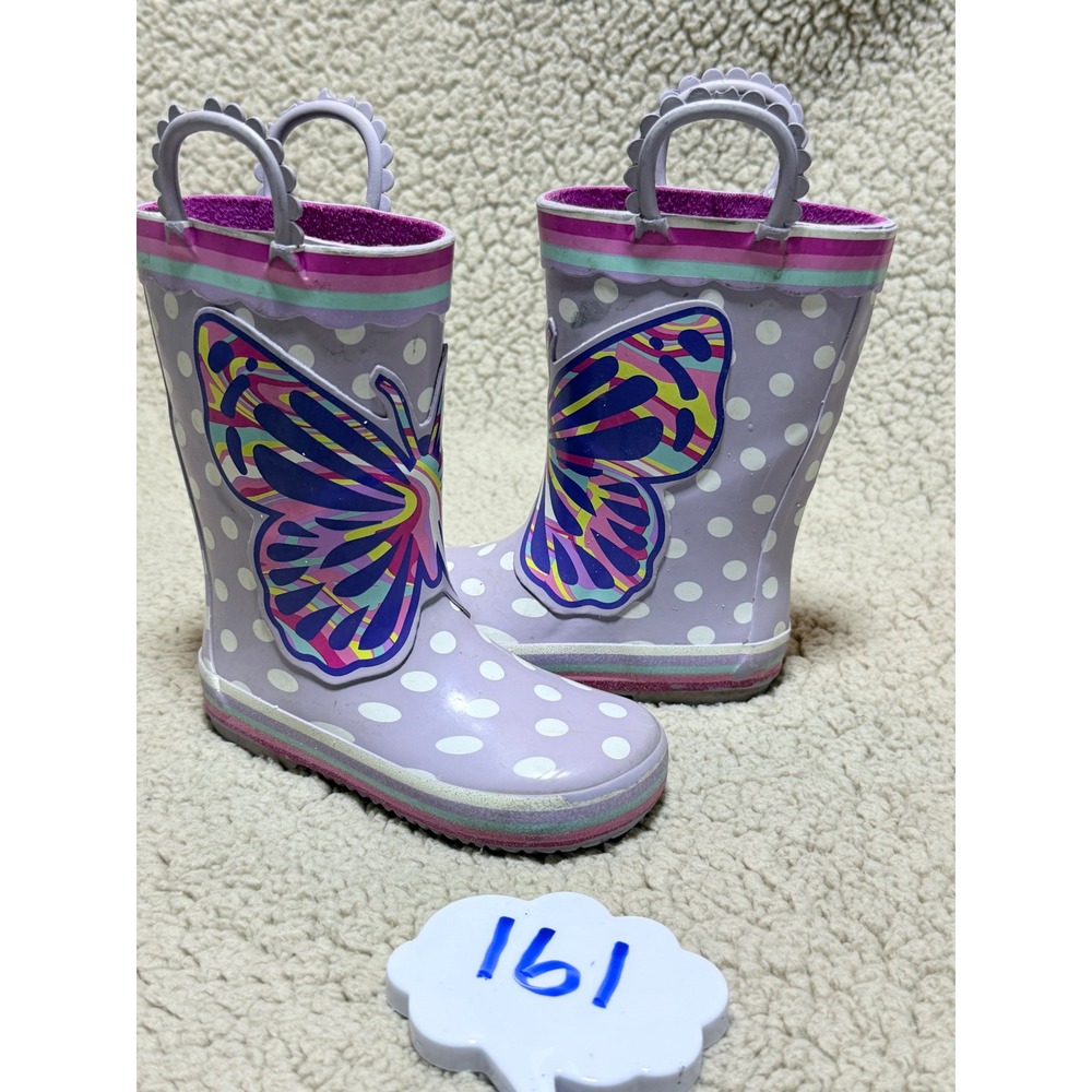 Member's Mark Girls Purple Butterfly Polka Dot Rain Boots Size 7/8 Pull OnRubber